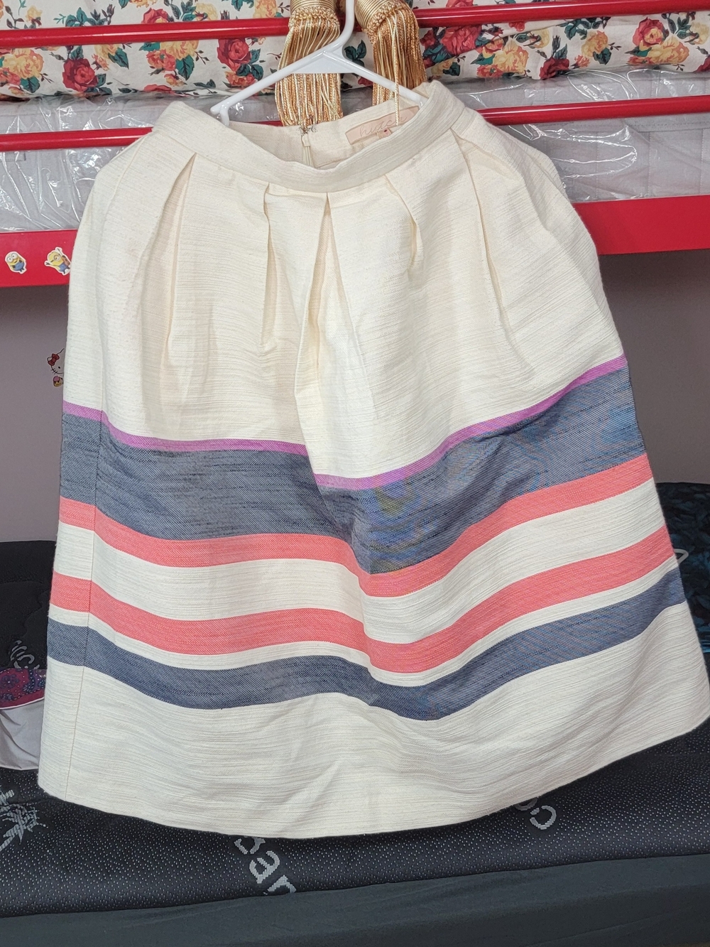 Hutch Anthropologie Varsity Striped Cream Midi Skirt with Coral - Picture 1 of 9